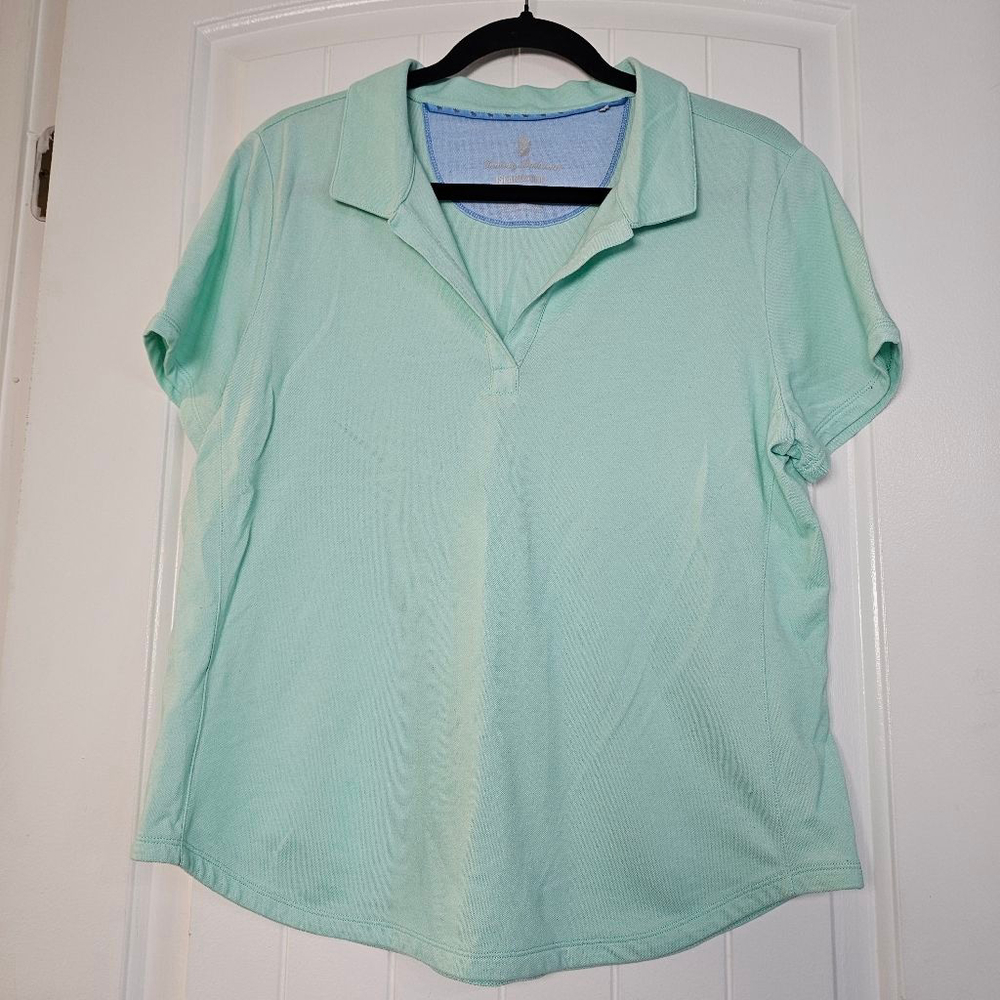 Tommy Bahama LG aqua green short sleeve polo shirt